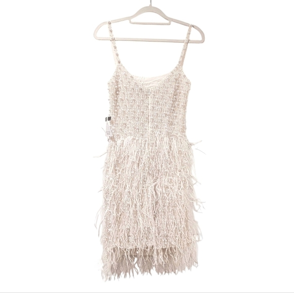 NWT Nadine Merabi Carrie Ivory White Beaded Feather Cocktail Dress Size 2/XS - Picture 7 of 16